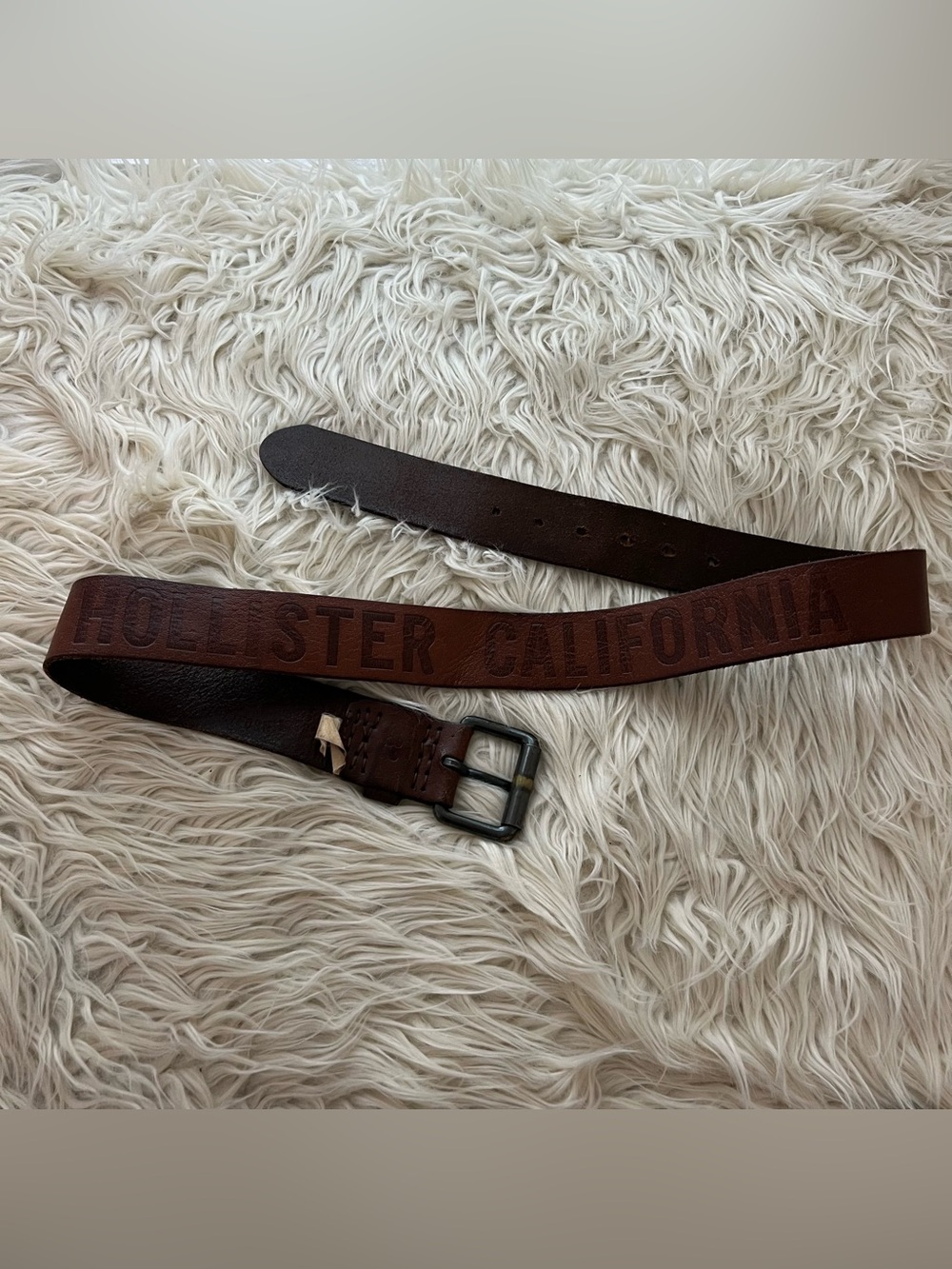 Vintage Y2K Hollister California Dark Brown Embossed Leather Belt Men’s Size 32